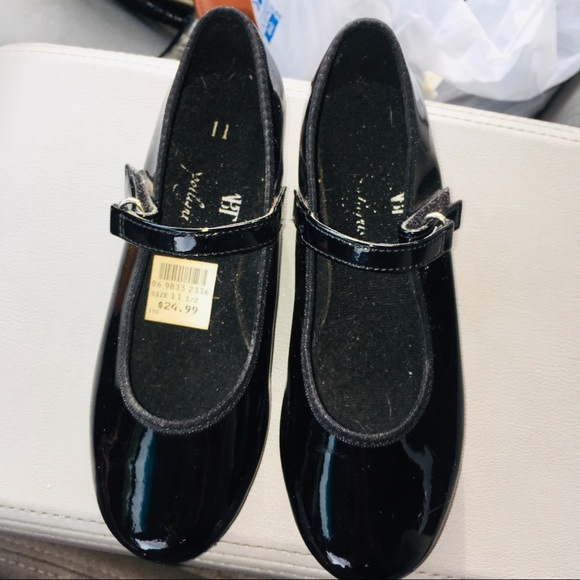 American Ballet Theater Black Patent Tap Shoes Girl’s 11.5 Recital Dance 🎉HP - Picture 6 of 7